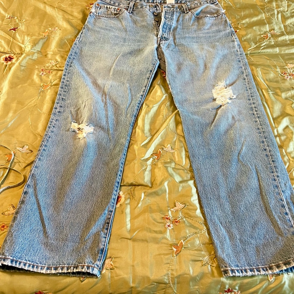 #5 Levi Strauss & Co. 501 Blue Jeans. Distressed and pre owned. W/34 L/30